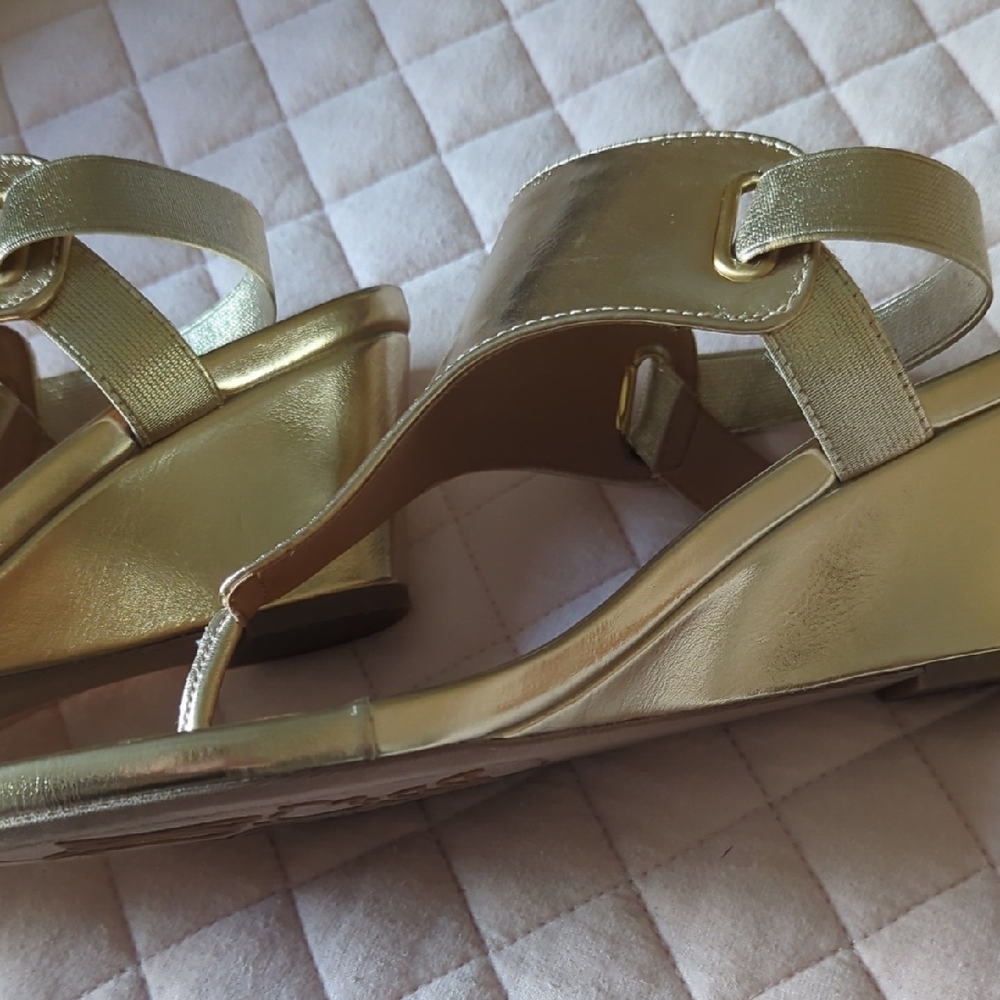 White Mountain Metallic Gold Wedge Sandals - Picture 3 of 6